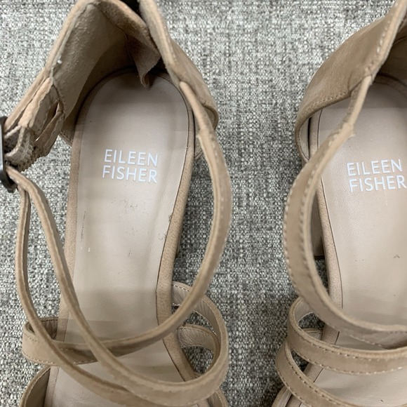 Eileen Fisher women Sandals Kyra tan Nubuck Leather Open‎ Peep Toe Size 6 - Picture 10 of 14